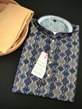 Multi-Color Ikkat (Dark Blue Base) men's kurta pajama in soft silk (crepe-like) with ikkat digital print — Kaash Collection