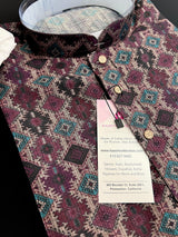 Multi-Color Ikkat (Dark Purple & Beige Base) men's kurta pajama in soft silk (crepe-like) with ikkat digital print — Kaash Collection