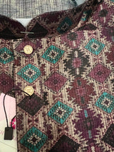 Multi Color Soft Men Kurta in Ikkat Digital Prints with Dark Purple and Beige Base | Soft Silk Kurta for Men | Men Ethnic Wear - Kaash