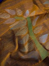 Mustard Yellow and Deep Blue Color Handloom Saree with tiny Sequin Work and Thread Work - Kaash