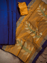 Mustard Yellow and Deep Blue Color Handloom Saree with tiny Sequin Work and Thread Work | Handloom Sarees | Sequence Saree - Kaash