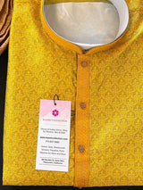 Mustard Yellow men's kurta pajama in soft raw silk with self-embroidered design — Kaash Collection