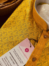 Mustard Yellow Color Men Kurta Pajama Set - Self Design embroidery Style - Mens Ethnic Wear - Designer Men Indian Wedding Wear - Kaash