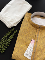 Mustard Yellow Color Men Kurta with Tiny Sequins - Kaash
