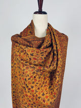 Mustard Yellow viscose blend wool Kashmiri shawl with chinar leaves pattern — Kaash Collection