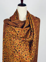 Mustard Yellow viscose blend wool Kashmiri shawl with chinar leaves pattern — Kaash Collection