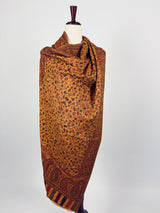 Mustard Yellow viscose blend wool Kashmiri shawl with chinar leaves pattern — Kaash Collection