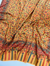 Mustard Yellow pure pashmina Kashmiri shawl with kani weave, floral motifs — Kaash Collection
