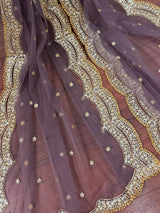 Muted Eggplant net dupatta with gold zari, sequin & beads — Kaash Collection
