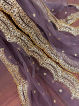 Muted Eggplant net dupatta with gold zari, sequin & beads — Kaash Collection