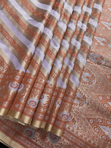 Muted Gold Color with Copper and Light Lavender -Mashru Silk Tanchoi Saree with Jamawar Pallu - Kaash