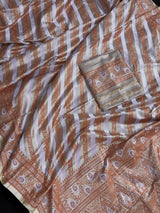 Muted Gold Color with Copper and Light Lavender -Mashru Silk Tanchoi Saree with Jamawar Pallu - Kaash