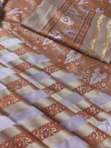 Muted Gold Color with Copper and Light Lavender -Mashru Silk Tanchoi Saree with Jamawar Pallu - Kaash