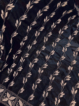 Navy Blue with White Kantha hand Kantha stitch saree on Bangalori silk — Kaash Collection