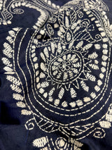 Navy Blue with White Kantha hand Kantha stitch saree on Bangalori silk — Kaash Collection