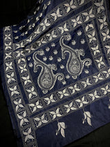 Navy Blue Color Bangalori Silk Saree with Hand Kantha Stitch | Handwoven Kantha Stitch Sarees | Kantha Saress | Bengal Sarees - Kaash