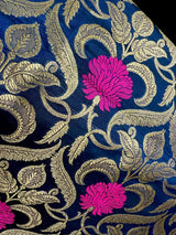 Navy Blue Color Dupatta with Floral Jaal - Banarasi Silk Dupatta - Pink Color Meenakari Flower - Floral Dupatta - Benarasi Dupatta - Kaash