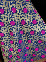 Navy Blue Color Dupatta with Floral Jaal - Banarasi Silk Dupatta - Pink Color Meenakari Flower - Floral Dupatta - Benarasi Dupatta - Kaash