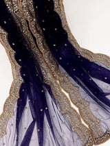 Navy Blue net dupatta with muted gold zari, sequin & beads — Kaash Collection