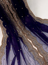 Navy Blue net dupatta with muted gold zari, sequin & beads — Kaash Collection