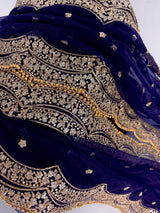 Navy Blue net dupatta with muted gold zari, sequin & beads — Kaash Collection