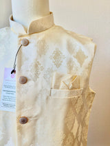 Off White men's Nehru/Modi jacket in silk (non-pure) with floral embossed pattern — Kaash Collection