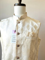 Off White Jacket for Men with Floral Embossed Floral Patterns | Mens Wedding Wear Outfit | Jackets for Men Kurta | Indian Wedding Jacket - Kaash