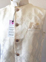 Off White Jacket for Men with Floral Embossed Floral Patterns | Mens Wedding Wear Outfit | Jackets for Men Kurta | Indian Wedding Jacket - Kaash