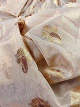 Off-White with Gold Tint Linen Tissue saree in linen soft tissue silk with banarasi borders & pallu on linen tissue — Kaash Collection