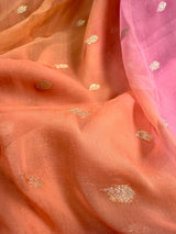 Ombre Baby Pink and Peach with Hot Pink Border pure banarasi chiffon silk saree with silver zari with hot pink border — Kaash Collection