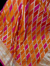 Orange and Pink Mashru Silk Saree, Muted Gold Zari Weave - Kaash