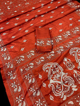 Orange with White Kantha hand Kantha stitch saree on Bangalori silk — Kaash Collection