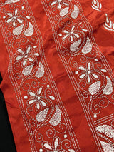 Orange with White Kantha hand Kantha stitch saree on Bangalori silk — Kaash Collection