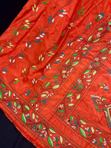 Orange Color Bangalori Silk Saree with Hand Kantha Stitch - Handwoven Kantha Stitch Sarees - Kantha Saress - Santari Color Sarees - Kaash