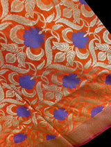 Orange Banarasi with Blue Meenakari dupatta in banarasi semi soft silk with gold zari floral with blue meenakari — Kaash Collection