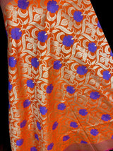 Orange Banarasi with Blue Meenakari dupatta in banarasi semi soft silk with gold zari floral with blue meenakari — Kaash Collection
