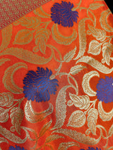 Orange Banarasi with Blue Meenakari dupatta in banarasi semi soft silk with gold zari floral with blue meenakari — Kaash Collection