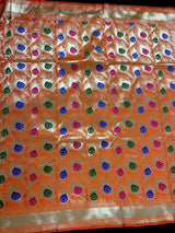 Orange Color Morpankh Saree Traditional Banarasi Silk Handloom Saree with Gold Zari Weave - Kaash