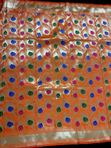 Orange Color Morpankh Saree Traditional Banarasi Silk Handloom Saree with Gold Zari Weave - Kaash