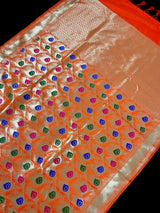 Orange Color Morpankh Saree Traditional Banarasi Silk Handloom Saree with Gold Zari Weave - Kaash