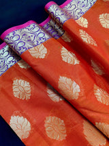 Orange Color Soft Cotton Silk Saree with Buttas and Zari Weaving buttas with Banarasi Borders - Kaash