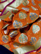 Orange Tanchoi Banarasi saree in banarasi silk with banarasi tanchoi handweaving — Kaash Collection