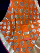 Orange Tanchoi Banarasi saree in banarasi silk with banarasi tanchoi handweaving — Kaash Collection
