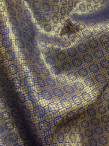 Orange with Blue Pallu Banarasi saree in banarasi silk (non-pure) with big floral buttas with paithani border — Kaash Collection