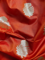 Orange Color Traditional Handloom Banarasi Saree with Floral Buttas | Paithani Style Border | Meenakari Flowers - Kaash