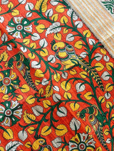 Orange Color Tussar Gicha Silk Saree With Kalamkari Prints - Orange with Biege Color Combination Saree - Kalamkari Saree - Kaash