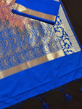 Orange with Purple and Blue Color combination Banarasi Silk Shikargah Saree in Zari Weave Work | Shikargah Sarees | Kaash Collection - Kaash