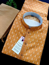 Orangish Yellow men's kurta pajama in banarasi silk with banarasi silk weave (no lining) — Kaash Collection