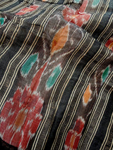 Organic Beige Pure Tussar Silk Saree with Black Ikkat Pattern, Silk Mark Certified - Kaash