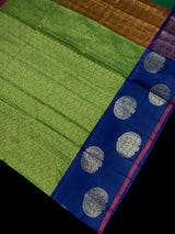 Parrot Green with Peacock Blue Banarasi saree in soft silk with tanchoi parsely design — Kaash Collection